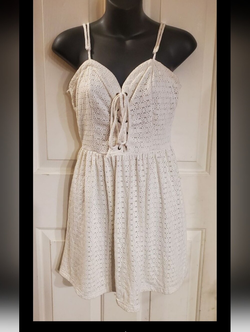 BeBop White Eyelet Lace-Up Midi Dress